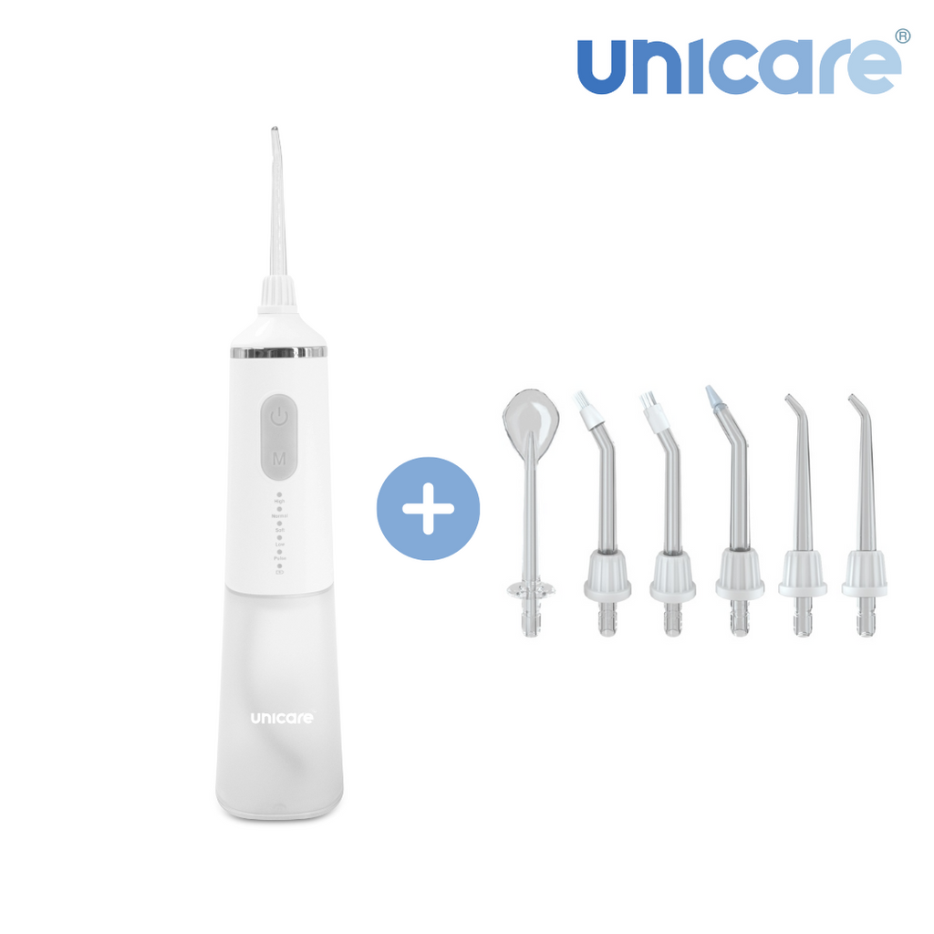 ✦1+1口腔保健組合✦ unicare®USB充電攜帶型高效電動沖牙機+專業級噴嘴六件組