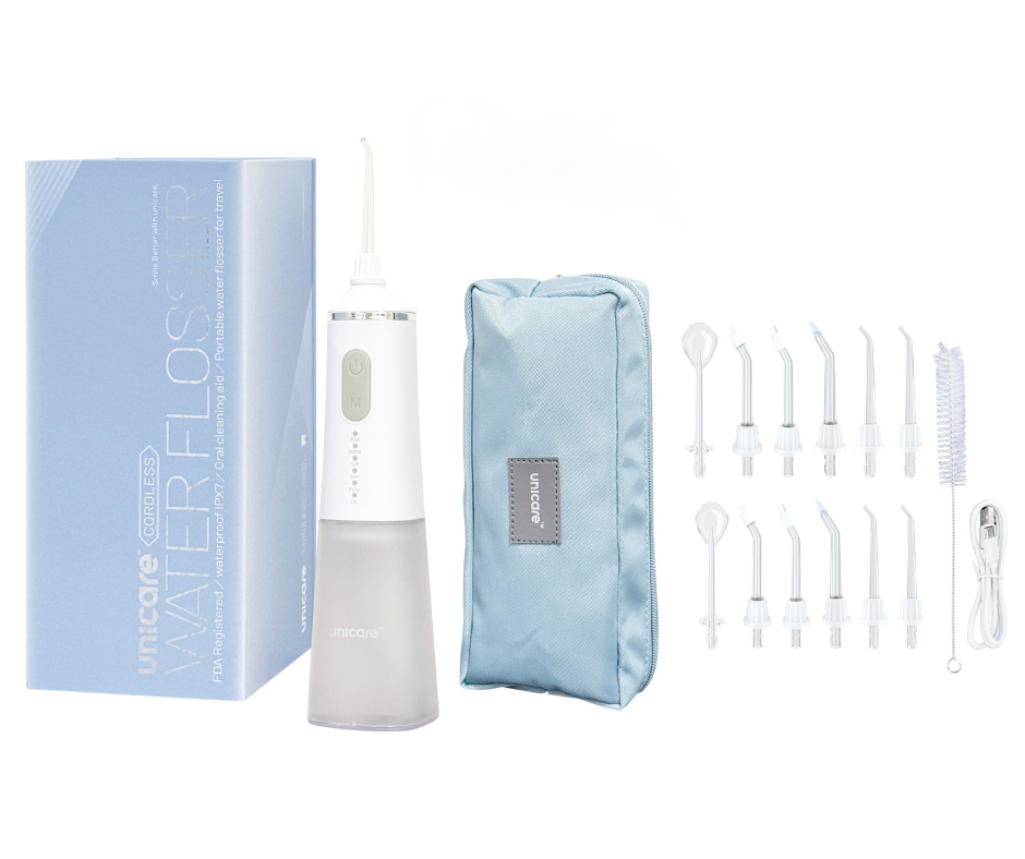 【新秘優蜜專屬團購優惠組合】unicare®USB充電攜帶型高效電動沖牙機+專業型噴嘴六入組