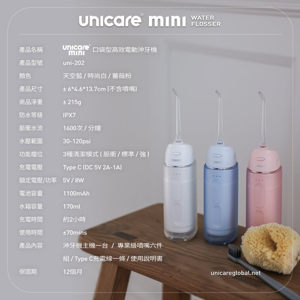 unicare®mini口袋型高效電動沖牙機(三色)