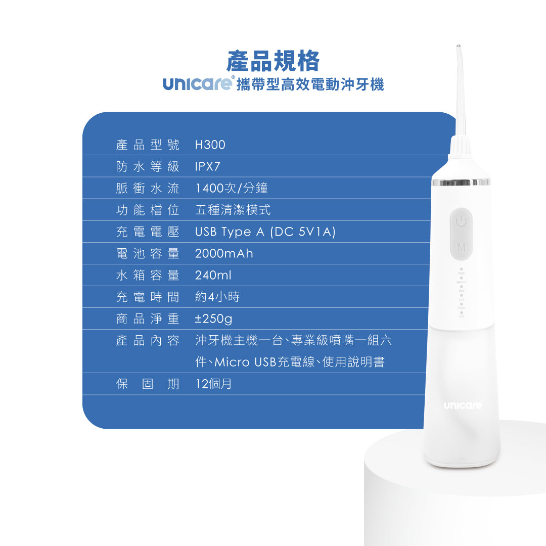 unicare®USB充電攜帶型高效電動沖牙機